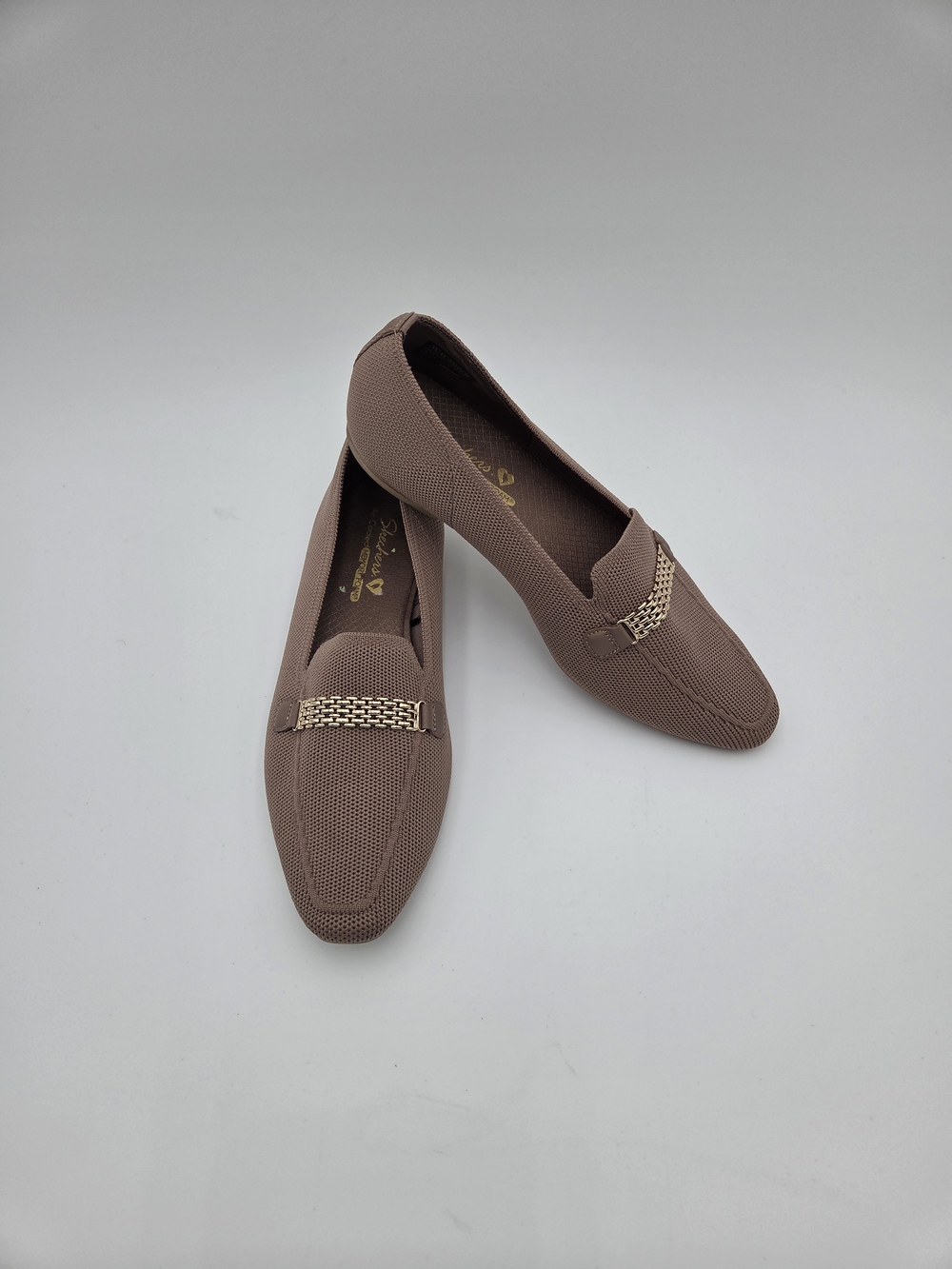 Skechers Women's Rose/Taupe Mesh Slip-On Loafers with Gold Chain Size 7.5